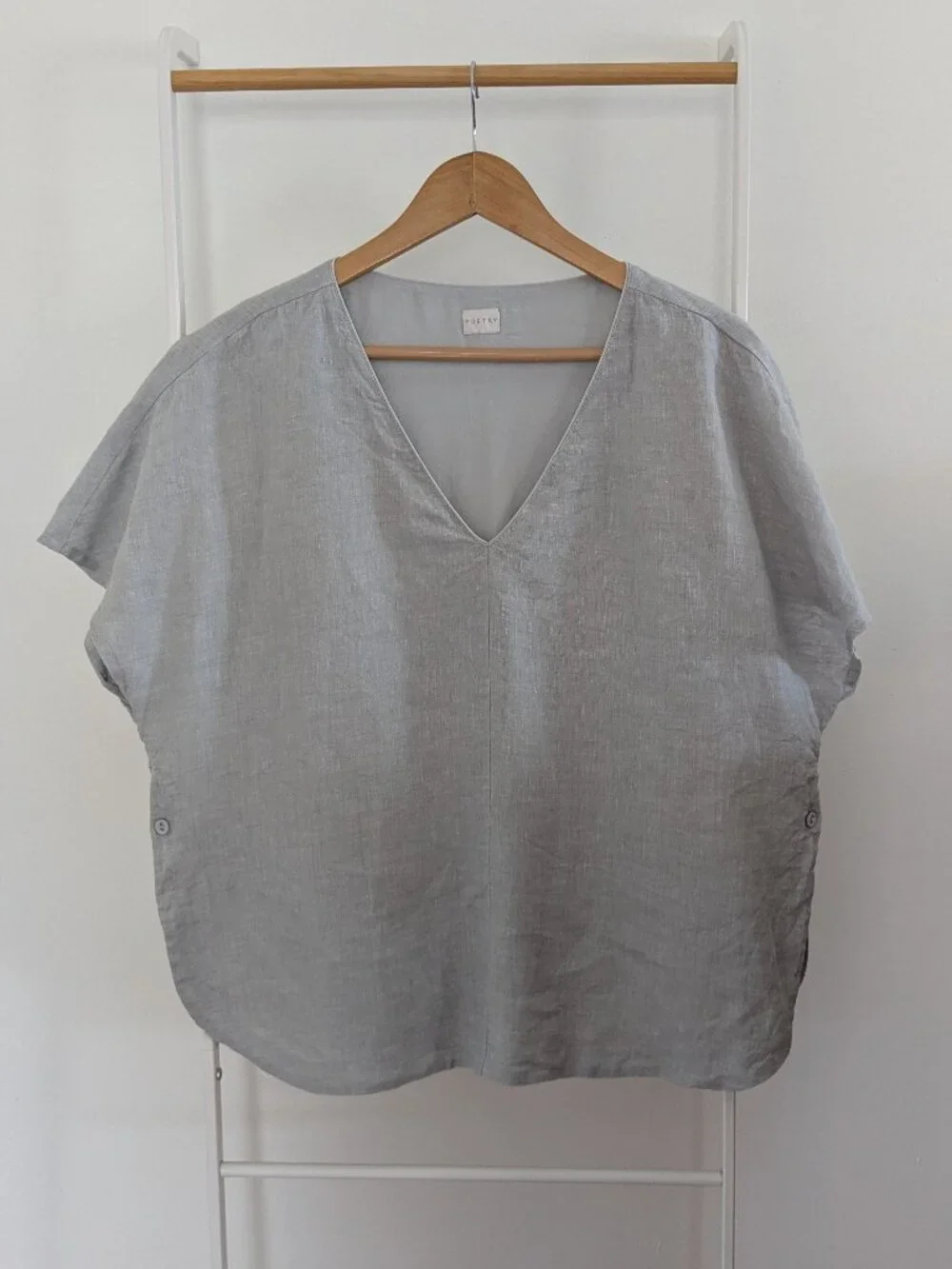Organic Gray Linen POETRY Boxy Top Short Sleeve | Size 10 | Fully Lined - Picture 1 of 13